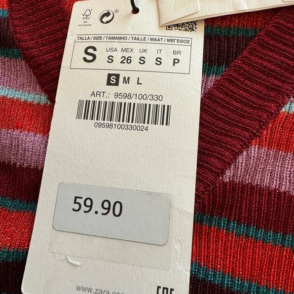 Zara Stripe Metallic Thread Knitwear Cardigan Sweater Small NWT - Picture 7 of 15